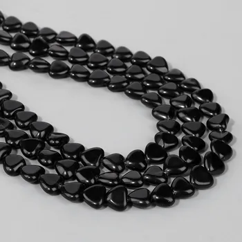 Модные каменные бусины в форме сердца из натурального черного Агата, рассыпчатые бусины-распорки для изготовления ювелирных изделий, браслет-оберег, ожерелье, Серьги