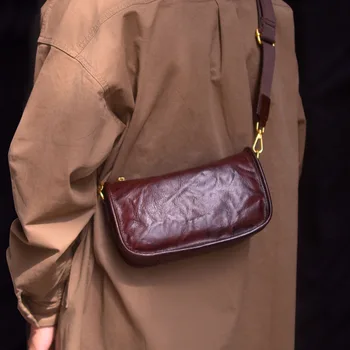 AETOO Новая винтажная кожаная сумка для телефона из воловьей кожи, мини-сумка, женская сумка через плечо, сумка из воловьей кожи, плиссированный дизайн