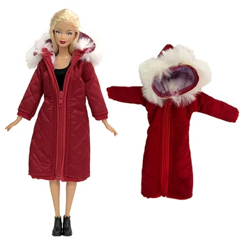 NK Official 1 шт. Красное Длинное пальто, хлопковое платье для Барби, Одежда, Игрушка, Зимняя одежда, Юбка, Жакет для куклы, аксессуары для пальто