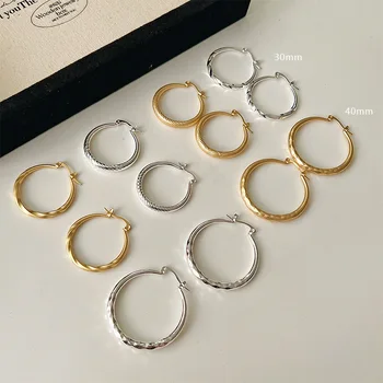 Простые серьги-кольца из медного сплава Серебристо-золотого цвета с геометрическим рисунком, элегантные женские модные украшения