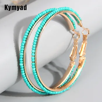 Kymyad 5 СМ Богемные Разноцветные бусины Серьги-кольца для женщин Круглые Этнические Серьги Модные украшения 2023 Boho Jewelry