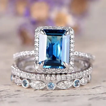 Huitan Luxury 3 шт. компл. Синих колец с кубическим цирконием для женщин, недавно разработанное роскошное женское кольцо, украшения для юбилейной вечеринки