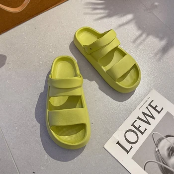 Женские летние пляжные сандалии на платформе, зеленые слайды из ЭВА с мягкой подошвой, женские модные нескользящие уличные тапочки, Женская удобная обувь