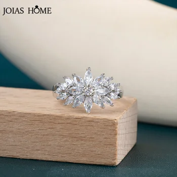JoiasHome Лаконичное женское кольцо 925 пробы для свадьбы, цветочный дизайн, Белое женское обручальное кольцо с кристаллами, ювелирные изделия для свиданий, подарок для вечеринки