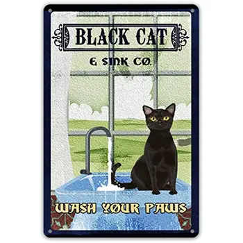 Забавная Цитата из Ванной Комнаты Металлическая Жестяная Вывеска Wall Art Decor Vintage Black Cat Sink Co. Вымойте Лапы Вывеска для Домашнего Декора Ванной Комнаты Подарки