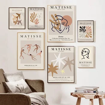 Матиссовое лицо девушки, цветок Голубя, Коралл, плакаты на скандинавскую тему и принты, настенная живопись, холст, абстрактные картины для декора гостиной