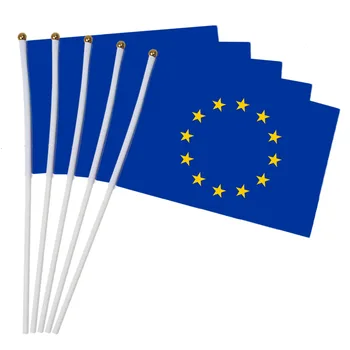 10 шт./упак. Маленький флаг ЕС 14 *21 см, флаг Европейского Союза, ручной национальный флаг с шестом, размахивающий флагом,