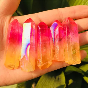 Оптовая продажа гальванического титана Aura Lemurian Seed Quartz Crystal Точечные камни Образец натуральных кристаллов кварца