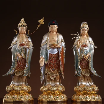 68 см большая верхняя фигура позолоченная Богиня Шакьямуни Гуань инь Махастхамапрапта Будда Защита ДОМАШНЕГО Святилища Статуя Процветания