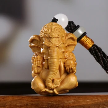 Резьба по самшиту, китайский Бог-слон, безделушка, резьба по дереву, брелок с ручкой в виде слона, поделки, подвеска для автомобиля, домашний декор