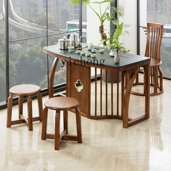 XL Набор балконных столов и стульев Новый китайский чайный столик из массива дерева B & B Kungfu Small Bubble