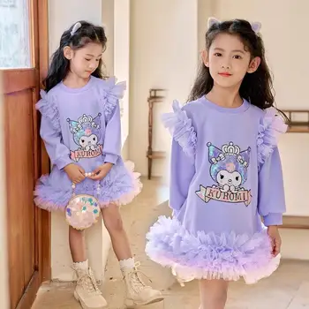 Sanrio Kawaii Аниме Куроми 2023 Новое Флисовое платье для девочек с милым мультяшным зимним модным утепленным капюшоном, платье принцессы, Игрушки для детей