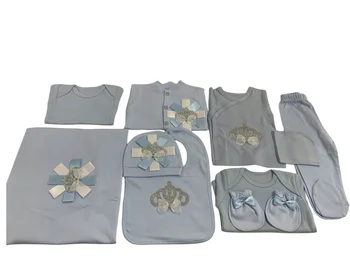 Комплект одежды для новорожденных мальчиков из 10 предметов, детская одежда, средства по уходу за младенцами из натурального хлопка, боди, рубашка, Брюки