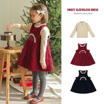 Детское платье Весна 2024, корейский стиль, платье принцессы без рукавов с замысловатой вышивкой, осень-зима, милая теплая юбка