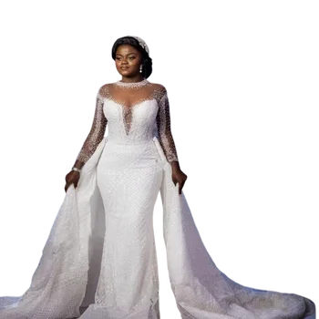 Южноафриканская Русалка, свадебные платья со съемным шлейфом, прозрачные вечерние платья с длинным рукавом
