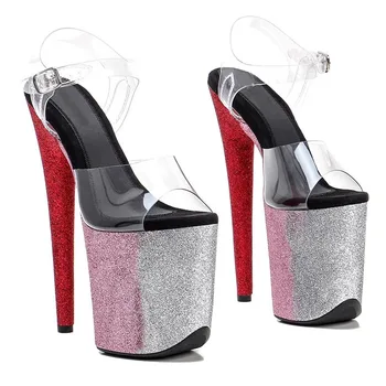 Женские босоножки на высоком каблуке нового цвета с ПВХ верхом 20 см/8 дюймов, Пикантные модельные туфли для показа и танцев на шесте 070