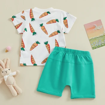 Пасхальный наряд для маленьких мальчиков и девочек, футболка с короткими рукавами и принтом кролика, эластичные шорты, Комплект летней одежды для малышей