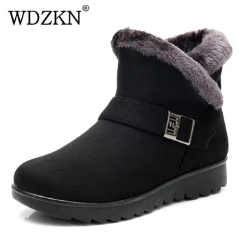 WDZKN 2023, Размер 35-41, женские зимние ботинки, зимние ботильоны для женщин, теплая обувь, модные плюшевые ботинки на плоской подошве с круглым носком и боковой молнией