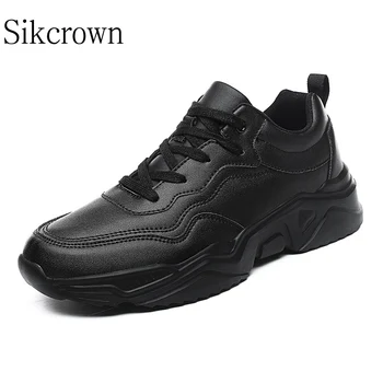 Черные массивные кроссовки Мужские из искусственной кожи, водонепроницаемые Зимние Теплые Плюшевые Мужские кроссовки для бега, прогулки на открытом воздухе, мужская повседневная обувь, Размер 46
