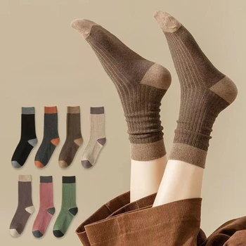 1 пара носков для женщин, осень-зима, 100 Высококачественных носков средней длины, носки в академическом стиле, цветные носки с выпуклым ворсом Оптом