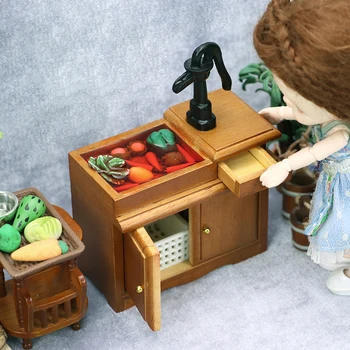кукольный домик из 1 шт. Миниатюрный Шкаф для раковины в ванной, Кухонный умывальник, Выдвижной ящик, модель мебели, Декор, Игрушки, Аксессуары для кукольного дома