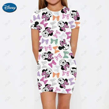 Детское платье с Микки Маусом от Disney для девочек, детское праздничное платье на день рождения для девочек, Платье для маленьких девочек с коротким рукавом