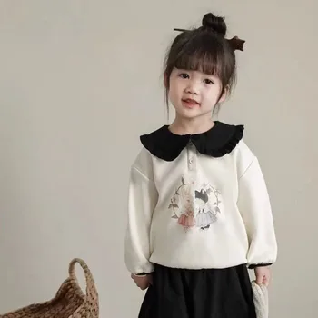 Детская одежда, новая толстовка с капюшоном для девочек 2023 года, весна и осень, кардиган в корейском стиле с мультяшным принтом, кукольная рубашка, милый топ для девочек