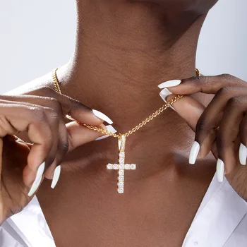 Ожерелье с подвеской в виде креста Iced Out, женские хип-хоп Мужские ювелирные изделия, Кубинская цепочка, Оптовая Продажа, Аксессуары для шеи золотого цвета P145