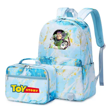 2шт Рюкзак Disney Toy Story Buzz для мальчиков и девочек с несколькими карманами и сумкой для ланча, повседневные школьные сумки для подростков, комплекты