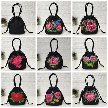 Сумка Hanfu с завязками в виде цветка розы, атласная шелковая сумка для мамы, маленькая сумочка, кошелек, сумка для покупок, сумка-ведро, сумочка с вышивкой, цветочная сумочка