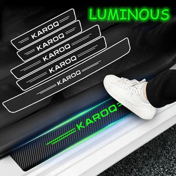 Светящаяся пороговая лента, защитные наклейки на пороги автомобиля, логотип Skoda Karoq, светящиеся полосы для защиты от царапин на двери багажника, бампере.