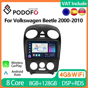 Podofo 4G CarPlay Android Радио Для Фольксваген Жук 2000-2010 Автомобильный Мультимедийный Плеер 2din Головное Устройство GPS Стерео IPS Авторадио