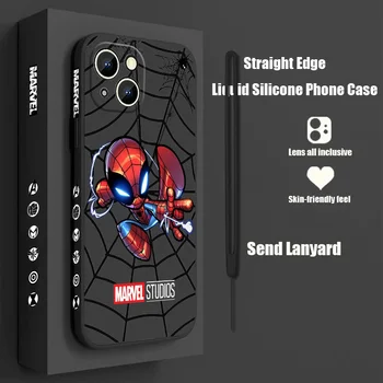 Чехол Для Телефона Marvel Superhero Spiderman Для Apple iPhone 15 14 13 12 mini 11 Pro Max 8 7 Plus XR XS X С Жидкой Левой Веревкой