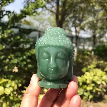 7,5 см Мини-Статуэтка из натурального Зеленого Авантюрина, вырезающая голову Будды, поделки из драгоценных камней Фэн-шуй, украшение дома, подарок 1шт