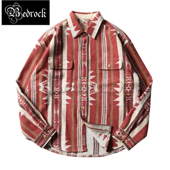 MBBCAR Мужская рубашка Красного И бежевого цветов, Японская Винтажная Рубашка С Тотемом И Длинными рукавами В Стиле Навахо, Повседневные Мужские Модные Рубашки-одеяла 9356