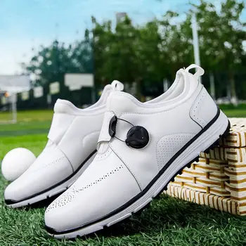 Мужская обувь для гольфа, Водонепроницаемые Кожаные Кроссовки для гольфа, Спортивная Противоскользящая обувь для игроков в гольф, Женская обувь для гольфа с быстрой шнуровкой