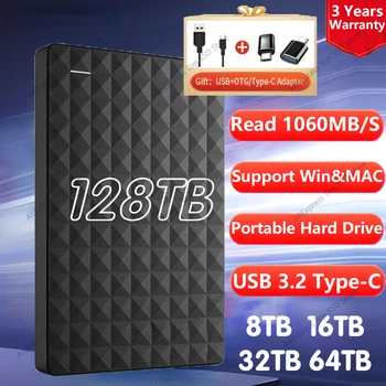 Внешний Портативный SSD 64TB 32TB128TB SSD 16TB Внешние Жесткие Диски 500GB USB 3.1 3.2 Внешний SSD-Накопитель 2TB PSSD Для Ноутбука