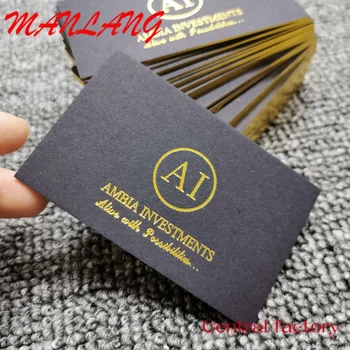 Визитная карточка из черного картона с горячим тиснением и тиснением золотой фольгой; Пользовательские визитные карточки