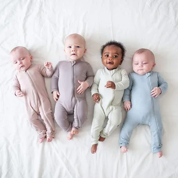2023 Детский комбинезон из бамбукового волокна, одежда для мальчиков и девочек, комбинезон на молнии для новорожденных, однотонная детская одежда с длинными рукавами