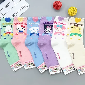 Хлопчатобумажные носки Kuromi Sanrio My Melody Cinnamoroll Плюшевые носки Hello Kitty носки-тюбики для косплея на день рождения Рождество Подарки для детей