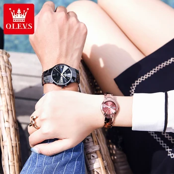 OLEVS 8697 Кварцевые мужские женские часы класса люкс С оригинальным дизайном из вольфрамовой стали, водонепроницаемый календарь, наручные часы от ведущих брендов, подарки