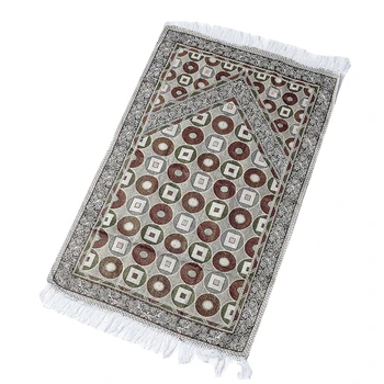 Мусульманский хлопковый Молитвенный коврик С этническими круговыми квадратными узорами, ковер-одеяло с кисточкой, Легкий исламский коврик для коленопреклонения