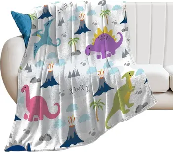 Одеяла с милым рисунком семьи динозавров поверх печатных пледов, супер мягкие одеяла, фланелевое покрывало с защитой от скатывания для домашнего постельного белья