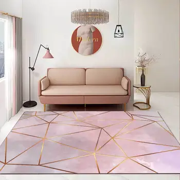Модный современный скандинавский серый Розовый Золотая линия Геометрическая Кухня Гостиная спальня Прикроватный ковер Коврики для пола на заказ