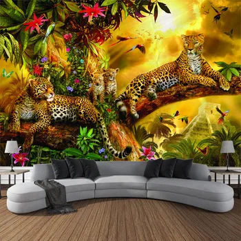 Животный Лесной Гобелен, Висящий на Стене, Украшение Комнаты, Настенный Лесной Король, Тигр, Леопард, Художественный Принт, Фоновая Ткань