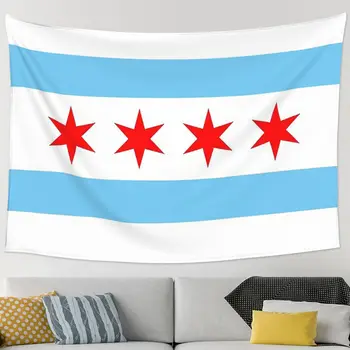 Гобелен с Флагом Чикаго В Стиле Хиппи, Висящий На Стене, Эстетичный Домашний Декор, Гобелены для Гостиной, Спальни, Комнаты в Общежитии