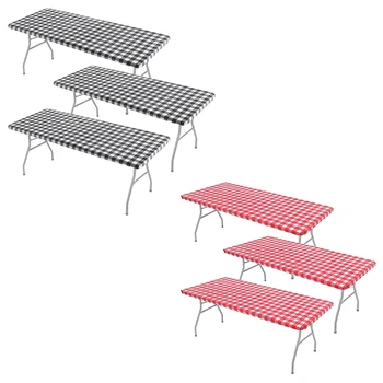 Скатерть для стола из 3 предметов, эластичная водонепроницаемая виниловая крышка для стола для пикника с фланелевой подкладкой