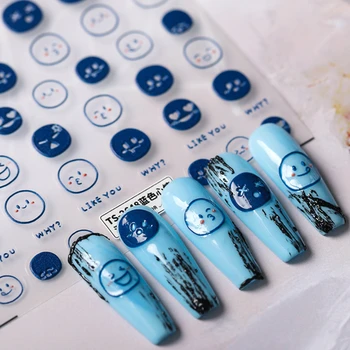 Blue Mood Design 5D Мягкие Рельефы с тиснением, Самоклеящиеся наклейки для дизайна ногтей, Милые 3D наклейки для маникюра Оптом