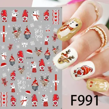 Маникюр Наклейки для ногтей своими руками 3D Рождественские Слайдерные наклейки Снежинки Наклейки для ногтей Санта Клаус Зимние Самоклеящиеся наклейки