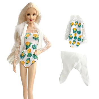 NK Official 1 комплект, Милый кукольный купальник с рисунком манго + декоративное купальное полотенце для куклы Барби, Игрушка для девочки, Игрушка для замены дома